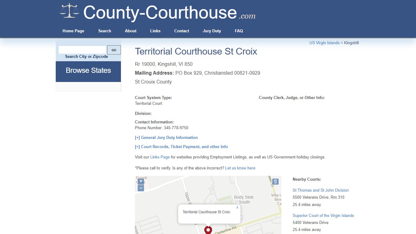 Territorial Courthouse St Croix in Kingshill, VI - Court Information